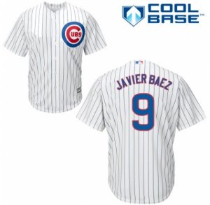 Mens Majestic Chicago Cubs #9 Javier Baez Replica White Home Cool Base MLB Jersey