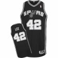 Mens Adidas San Antonio Spurs #42 David Lee Authentic Black Road NBA Jersey