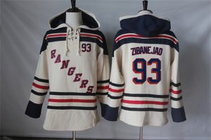 Mens New York Rangers #93 Mika Zibanejad Cream Sawyer Hooded Sweatshirt Stitched NHL Jersey