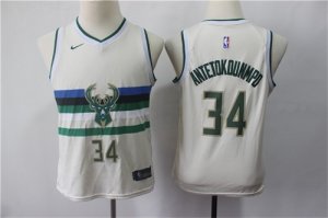 Bucks #34 Giannis Antetokounmpo Cream Youth 2018-19 City Edition Nike Swingman Jersey