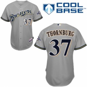 Men\'s Majestic Milwaukee Brewers #37 Tyler Thornburg Replica Grey Road Cool Base MLB Jersey