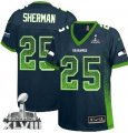 Nike Seattle Seahawks #25 Richard Sherman Steel Blue Super Bowl XLVIII Women Stitched NFL Elite Drift Fashion Jersey