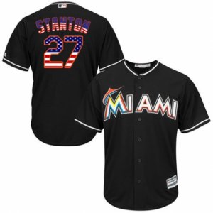 Mens Majestic Miami Marlins #27 Giancarlo Stanton Replica Black USA Flag Fashion MLB Jersey