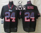 2015 Super Bowl XLIX Nike New England Patriots #24 Revis Black Jerseys(USA Flag Fashion Elite)