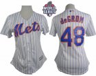 Women New York Mets #48 Jacob deGrom White(Blue Strip) W 2015 World Series Patch Home Stitched MLB Jersey