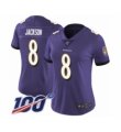Women Nike Baltimore Ravens #8 Lamar Jackson Purple Team Color Vapor Untouchable Limited Player 100th Season NFL Jersey