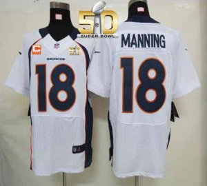 Nike Denver Broncos #18 Peyton Manning White With C Patch Super Bowl 50 Men Stitched NFL Elite Jersey