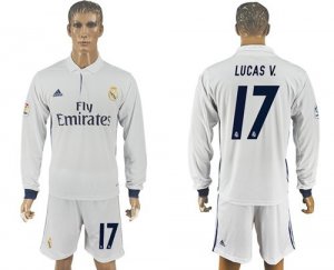 Real Madrid #17 Lucas V. White Home Long Sleeves Soccer Club Jersey