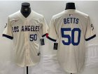 Dodgers 50 Mookie Betts Number Cream Nike 2024 City Connect Cool Base Jersey