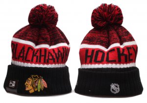 Blackhawks Team Logo Black Red Cuffed Pom Knit Hat YP