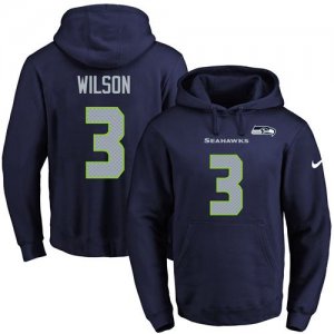 Nike Seattle Seahawks #3 Russell Wilson Navy Blue Name & Number Pullover NFL Hoodie