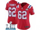 Women Nike New England Patriots #62 Joe Thuney Red Alternate Vapor Untouchable Limited Player Super Bowl LII NFL Jersey