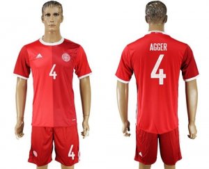 Danmark #4 Agger Red Home Soccer Country Jersey