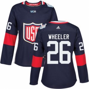 Women\'s Adidas Team USA #26 Blake Wheeler Premier Navy Blue Away 2016 World Cup Hockey Jersey