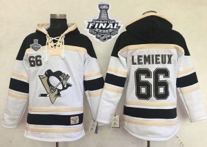 Pittsburgh Penguins #66 Mario Lemieux White Sawyer Hooded Sweatshirt 2016 Stanley Cup Final Patch Stitched NHL Jersey