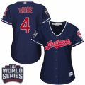 Womens Majestic Cleveland Indians #4 Juan Uribe Authentic Navy Blue Alternate 1 2016 World Series Bound Cool Base MLB Jersey