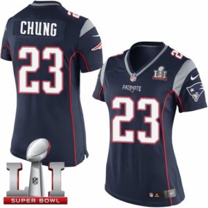 Womens Nike New England Patriots #23 Patrick Chung Elite Navy Blue Team Color Super Bowl LI 51 NFL Jersey