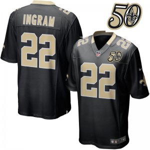 Mens New Orleans Saints #22 Mark Ingram Black 50th Anniversary Game Jersey