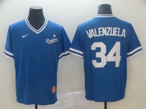 Dodgers #34 Fernando Valenzuela Blue Throwback Jersey