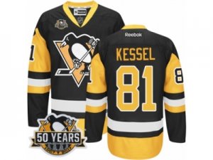 Men\'s Reebok Pittsburgh Penguins #81 Phil Kessel Authentic Black Gold Third 50th Anniversary Patch NHL Jersey