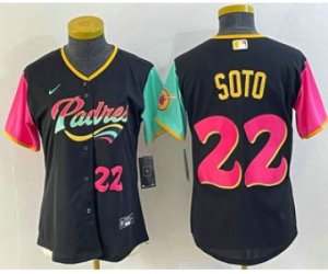 Women\'s San Diego Padres #22 Juan Soto Number Black 2022 City Connect Cool Base Stitched Jersey