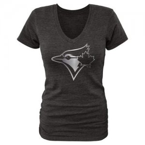 Women\'s Toronto Blue Jays Fanatics Apparel Platinum Collection V-Neck Tri-Blend T-Shirt Black