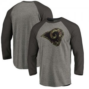 Los Angeles Rams NFL Pro Line by Fanatics Branded Black Gray Tri Blend 34-Sleeve T-Shirt