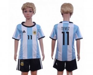 Argentina #11 Tevez Home Kid Soccer Country Jersey