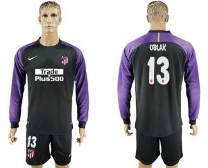 2017-18 Atletico Madrid 13 OBLAK Black Long Sleeve Goalkeeper Soccer Jersey