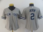 Yankees #2 Derek Jeter Gray Women Cool Base Jersey