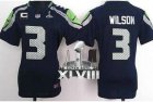 Nike Seattle Seahawks #3 Russell Wilson Steel Blue With C Patch Super Bowl XLVIII Women NFL Elite Jersey