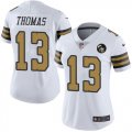 Nike Saints #13 Michael Thomas White Women With Tom Benson Patch Color Rush Limited Jersey