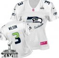 Nike Seattle Seahawks #3 Russell Wilson White Super Bowl XLVIII Women Fem Fan NFL Game Jersey