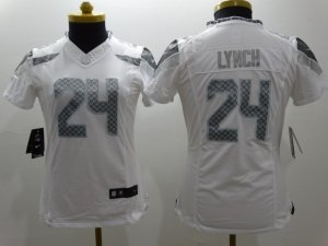 Women Nike Seattle Seahawks #24 marshawn lynch Platinum White Jerseys