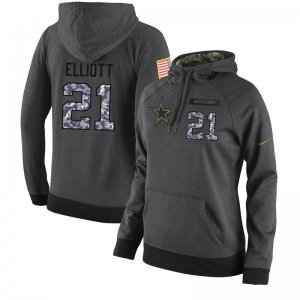NFL Women\'s Nike Dallas Cowboys #21 Ezekiel Elliott Stitched Black Anthracite Salute to Service Player Performance Hoodie