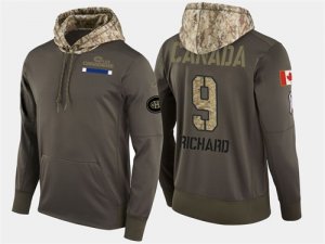 Nike Canadiens 9 Maurice Richard Retired Olive Salute To Service Pullover Hoodie