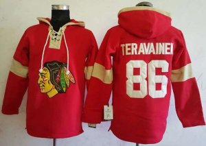 Mens Chicago Blackhawks #86 Teuvo Teravainen Red Pullover Hoodie Stitched NHL Jersey