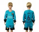 Barcelona #6 Xavi SEC Away Long Sleeves Kid Soccer Club Jersey