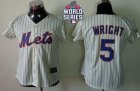 Women New York Mets #5 David Wright Cream(Blue Strip) W 2015 World Series Patch Fashion Stitched MLB Jersey