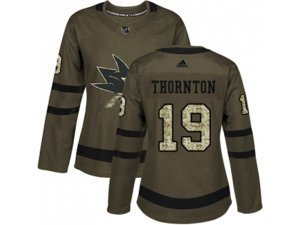 Women Adidas San Jose Sharks #19 Joe Thornton Green Salute to Service Stitched NHL Jersey