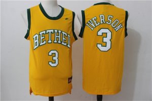 Bethel High School #3 Allen Iverson Gold All Stitched Jersey