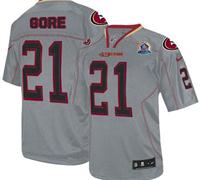 Nike 49ers #21 Frank Gore Lights Out Grey With Hall of Fame 50th Patch NFL Elite Jersey