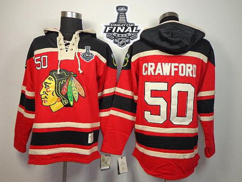NHL Chicago Blackhawks #50 Corey Crawford Red Sawyer Hooded Sweatshirt 2015 Stanley Cup Stitched Jerseys