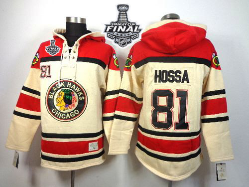 NHL Chicago Blackhawks #81 Marian Hossa White Sawyer Hooded Sweatshirt 2015 Stanley Cup Stitched Jerseys