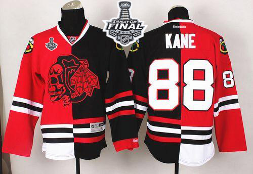 NHL Chicago Blackhawks #88 Patrick Kane Red-Black Split Red Skull 2015 Stanley Cup Stitched Jerseys