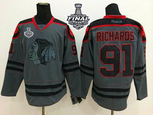 NHL Chicago Blackhawks #91 Brad Richards Charcoal Cross Check Fashion 2015 Stanley Cup Stitched Jerseys