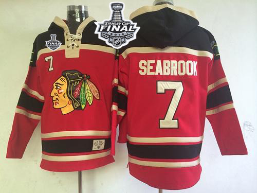 NHL Chicago Blackhawks#7 Brent Seabrook Red Sawyer Hooded Sweatshirt 2015 Stanley Cup Stitched Jerseys