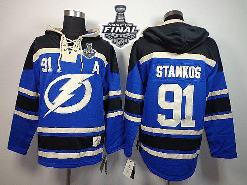 NHL Tampa Bay Lightning #91 Steven Stamkos Blue Sawyer Hooded Sweatshirt 2015 Stanley Cup Stitched Jerseys