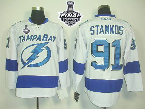 NHL Tampa Bay Lightning #91 Steven Stamkos White New Road 2015 Stanley Cup Stitched Jerseys