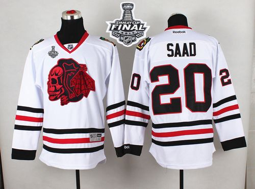 NHL Chicago Blackhawks #20 Brandon Saad White(Red Skull) 2015 Stanley Cup Stitched Jerseys